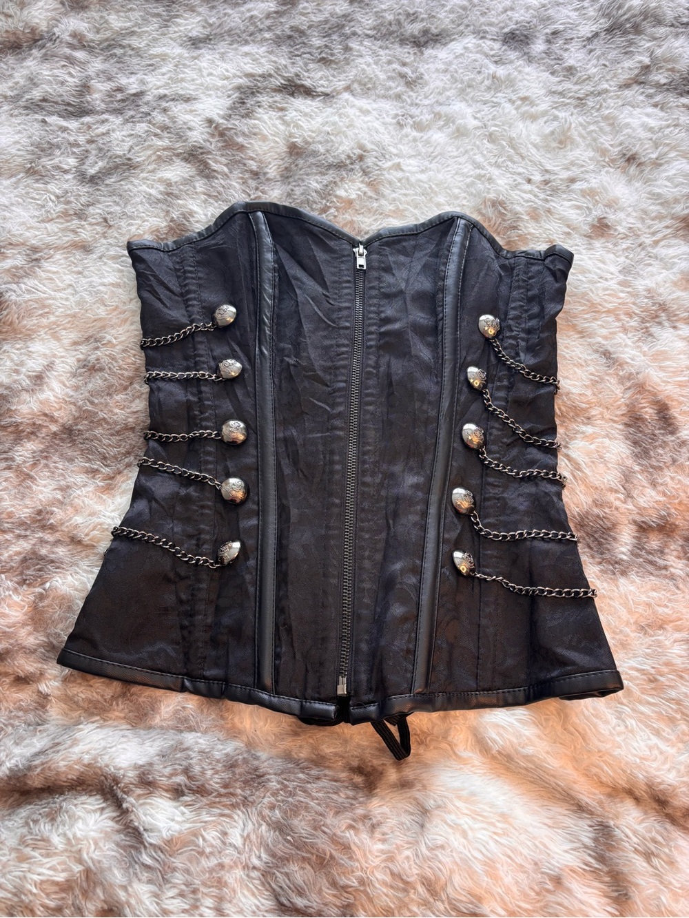 Spirit Black Strapless Corset Top with Silver Chain Accents